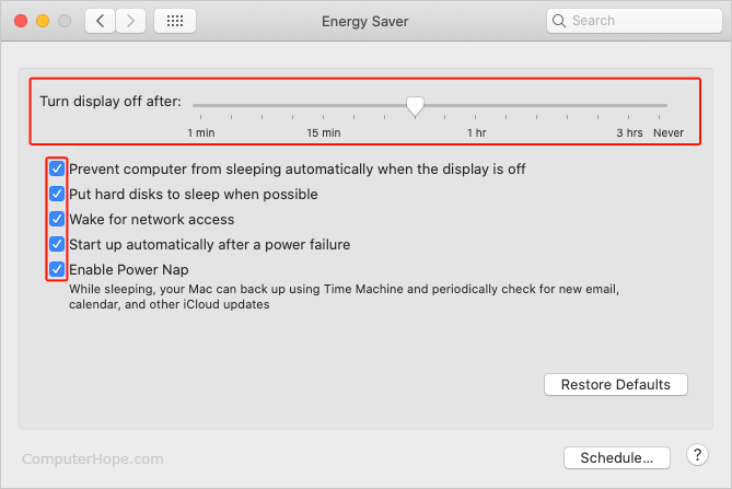 Change to Energy Saver from Settings
